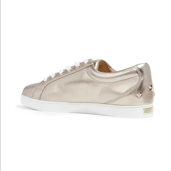 Jimmy Choo Rose Gold Metallic leather Cash Low-top Sneakers brand new